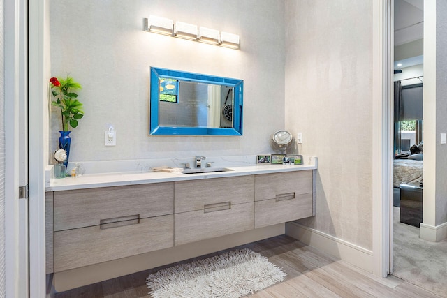 bathroom featuring hardwood / wood-style floors and vanity