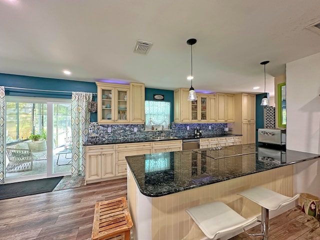 living room with sink and wood-type flooring