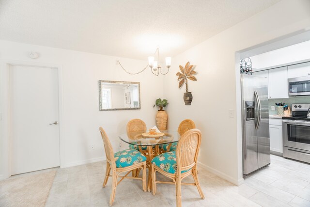 dining space featuring baseboards and an inviting chandelier