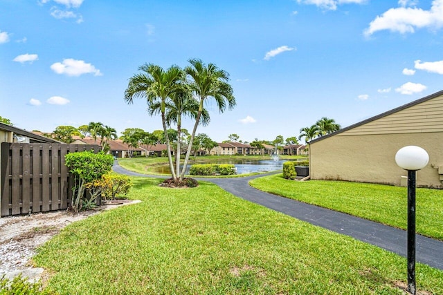 view of yard with a water view