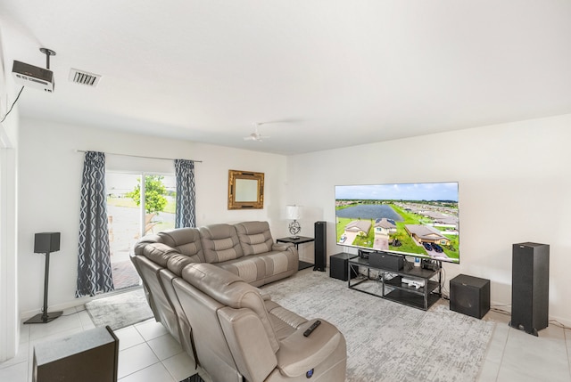 living room featuring light tile patterned flooring