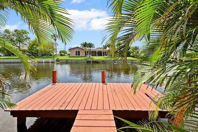 dock area with a water view