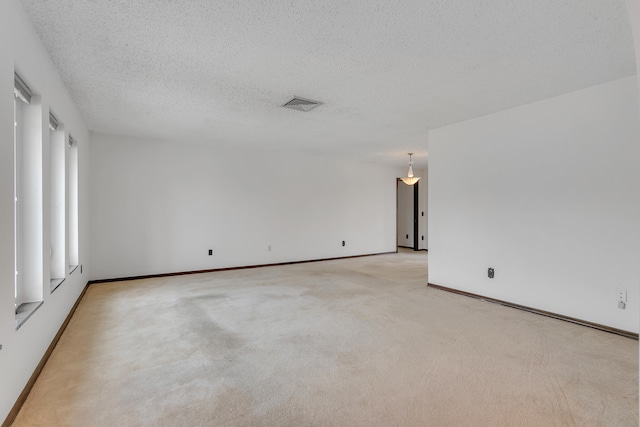 spare room with light carpet and a textured ceiling