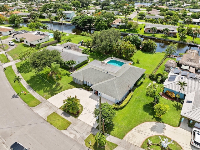 aerial view featuring a water view