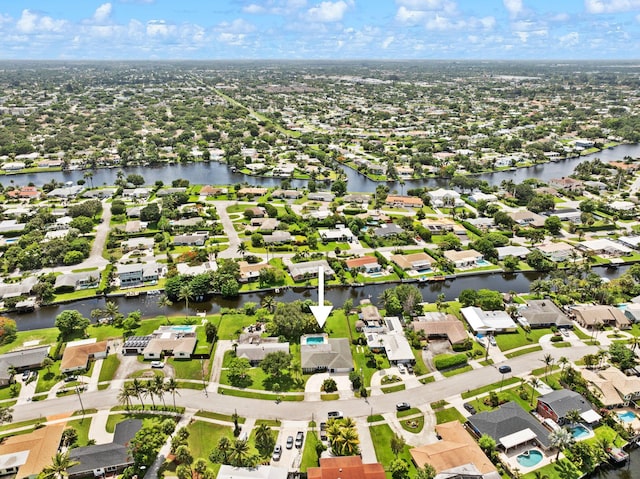 aerial view with a water view