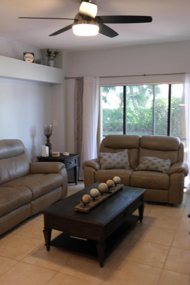 tiled living room featuring a wealth of natural light