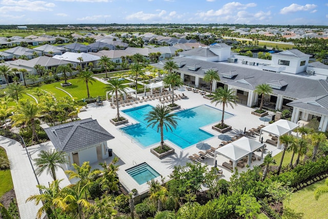 drone / aerial view with a residential view