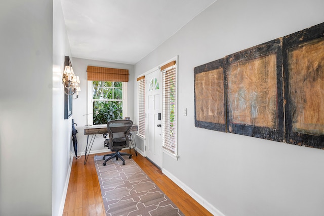 office space featuring wood-type flooring