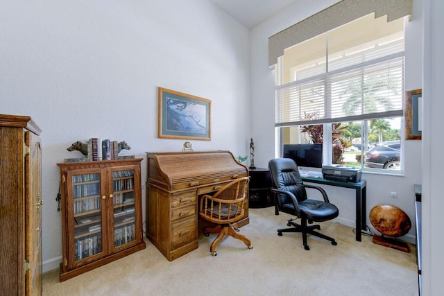 view of carpeted home office