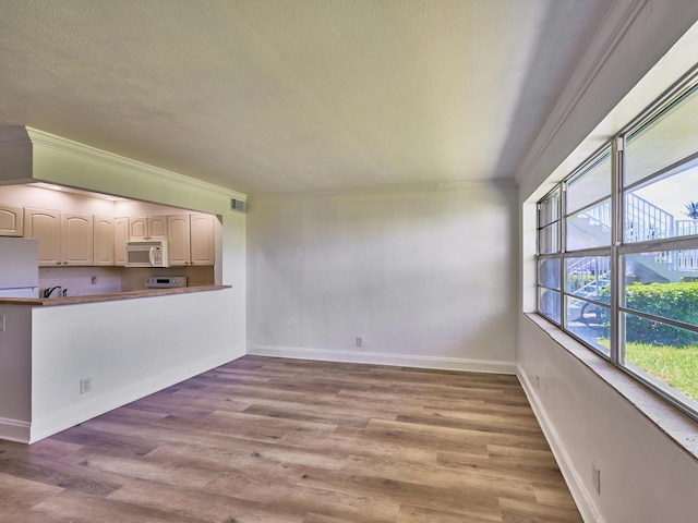 spare room featuring ornamental molding and light hardwood / wood-style flooring