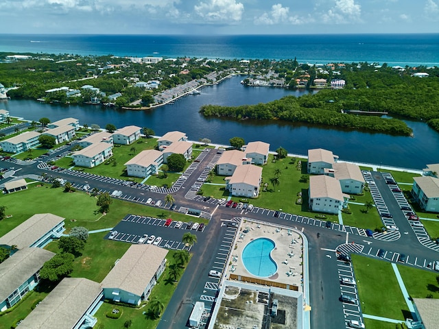 aerial view with a water view