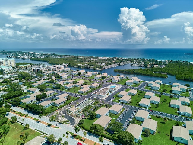 bird's eye view featuring a water view