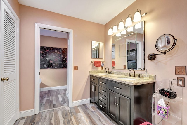 bathroom with vanity and wood-type flooring