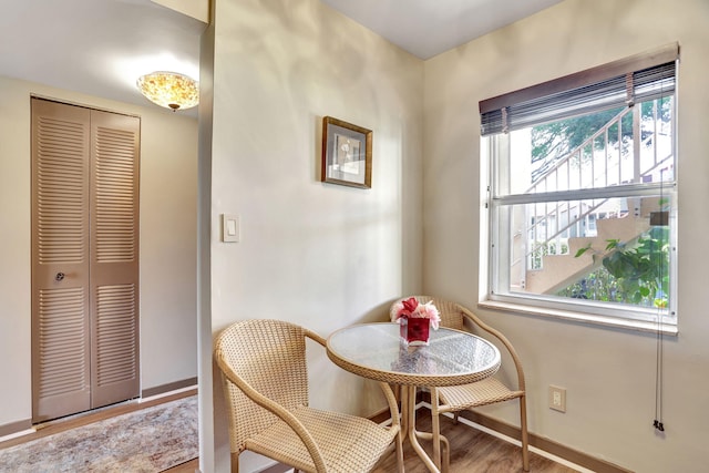 sitting room featuring light hardwood / wood-style flooring