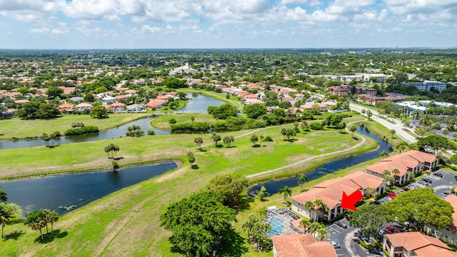 aerial view with a water view