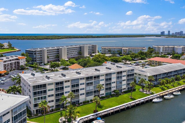 aerial view featuring a water view