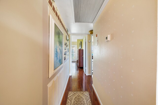 hallway featuring dark wood-type flooring