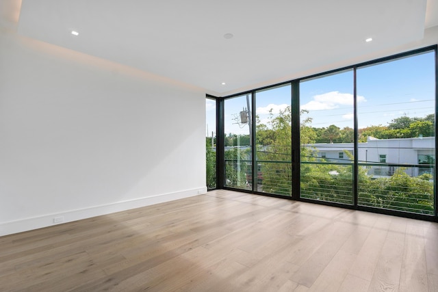 spare room featuring light hardwood / wood-style floors and a wall of windows