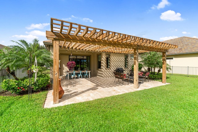 view of patio / terrace featuring fence and a pergola