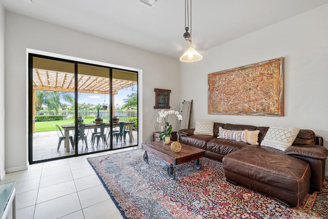 living area with light tile patterned floors