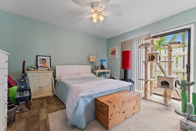 bedroom featuring wood-type flooring and ceiling fan