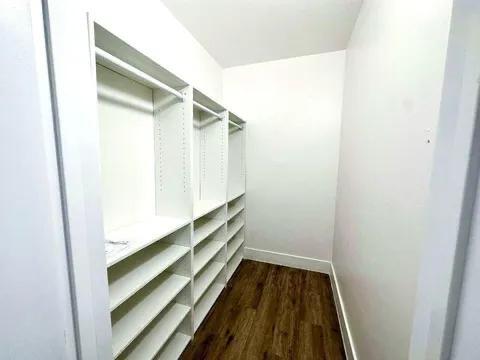 spacious closet featuring dark hardwood / wood-style floors