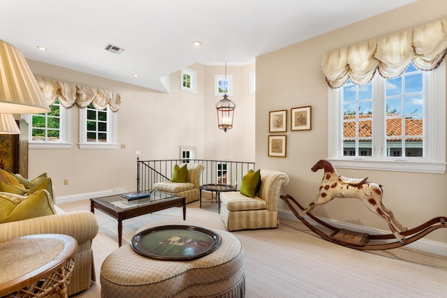 living room featuring carpet flooring