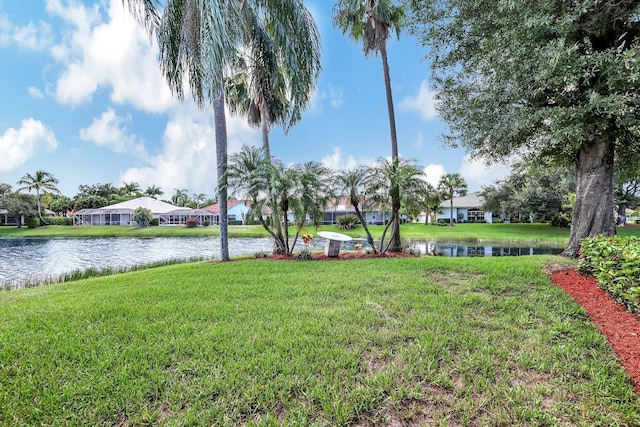 view of yard with a water view