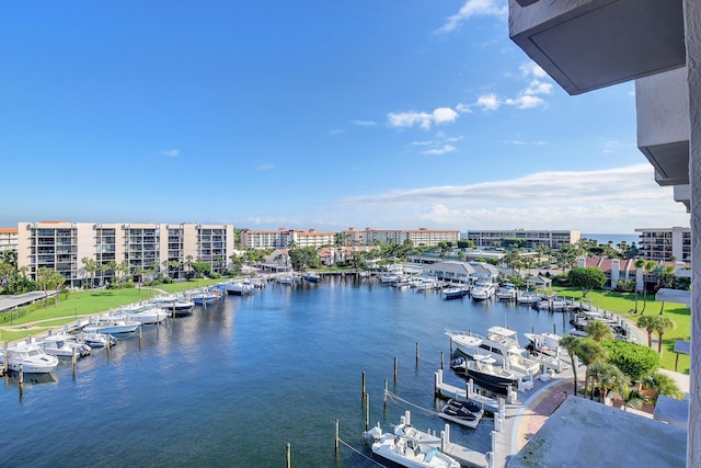 property view of water with a boat dock