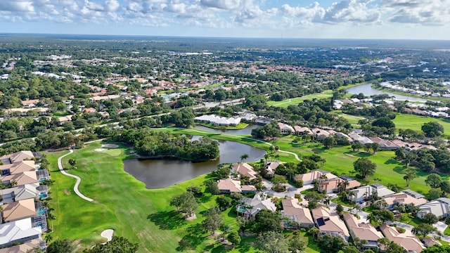 bird's eye view featuring a water view