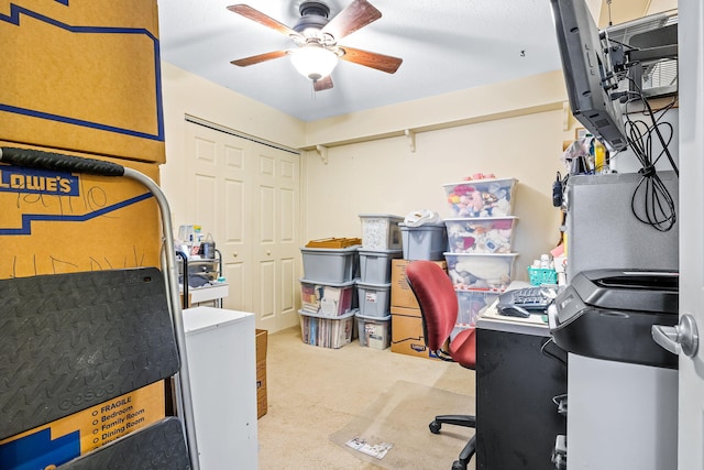 office featuring ceiling fan and carpet floors