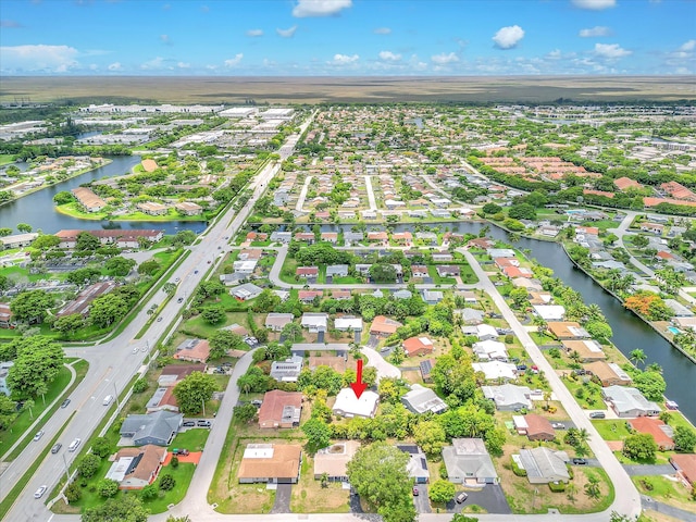 bird's eye view featuring a water view