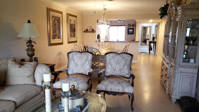 living room featuring crown molding