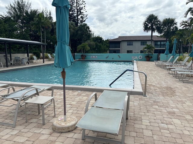 view of swimming pool with a patio area