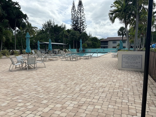view of swimming pool with a patio