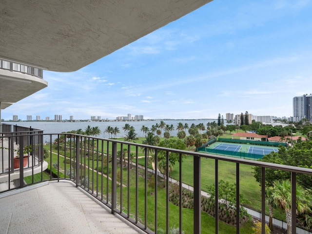 balcony featuring a water view