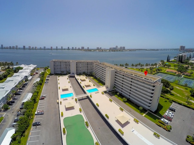 aerial view with a water view