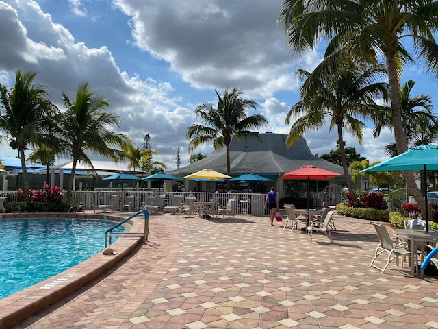 view of pool featuring a patio