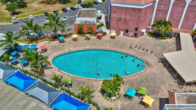 view of swimming pool featuring a patio area