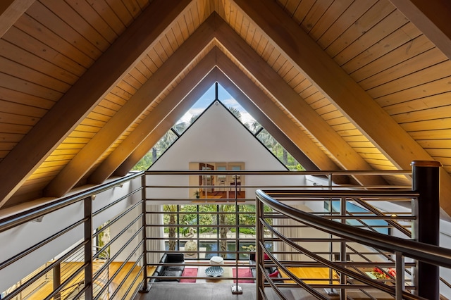 additional living space with vaulted ceiling with beams and wood ceiling