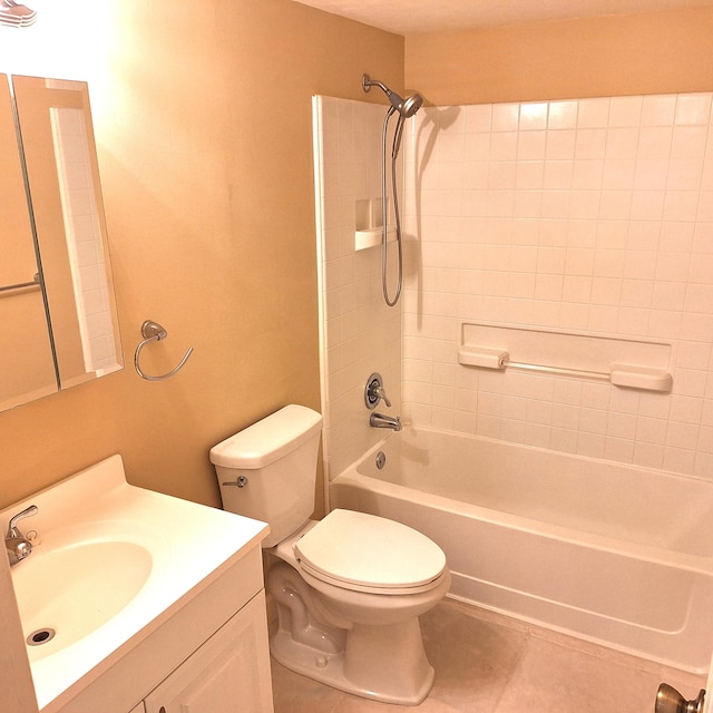 full bathroom with tile patterned floors, vanity, toilet, and shower / washtub combination