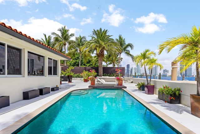 view of swimming pool featuring a patio area and outdoor lounge area