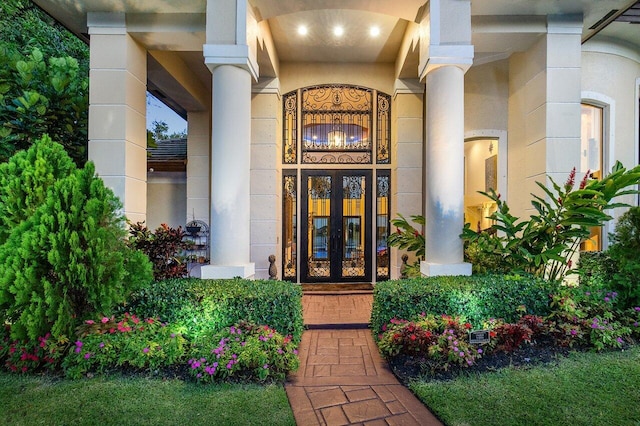 doorway to property featuring french doors