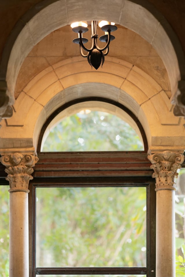 details with a notable chandelier