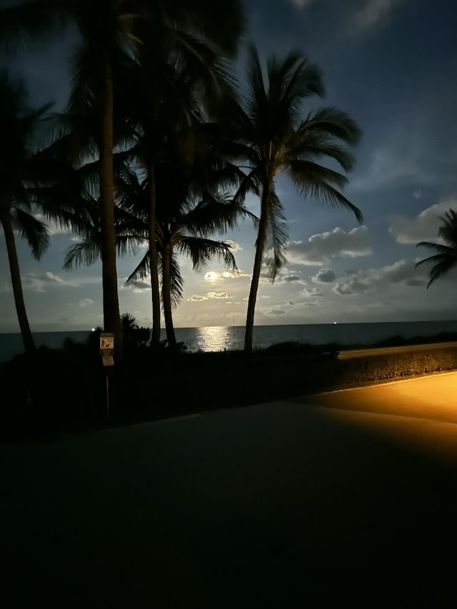 exterior space with a water view