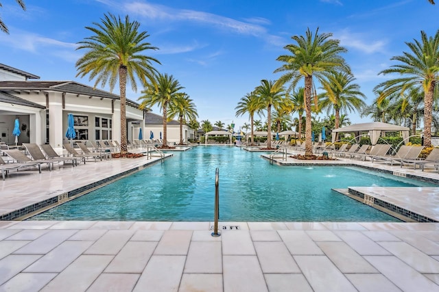 community pool with a patio