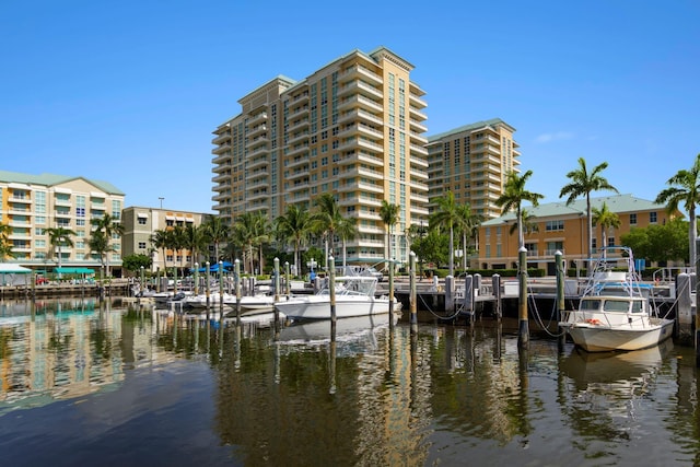 view of dock featuring a water view