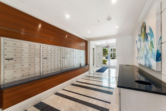 interior space with mail boxes