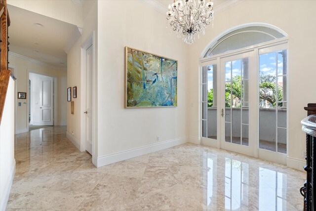 corridor featuring ornamental molding