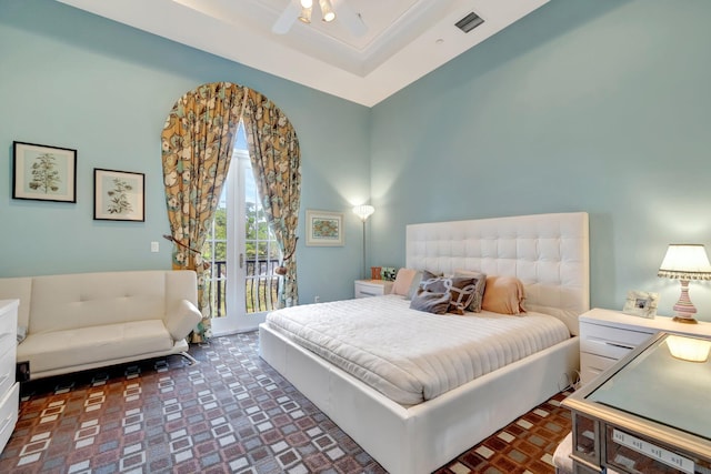 bedroom featuring dark carpet